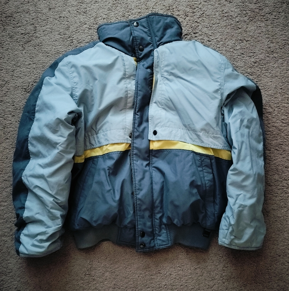 Liberty Bell Pacific Trail men's puffer jacket heavyweight vintage gray yellow